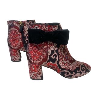 Kate Spade Holly Brocade New Size 7 in Box Maroon Black Suede Beautiful!
